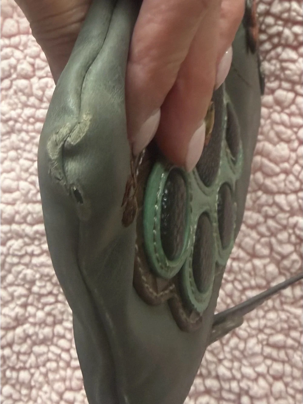 Chala Green Paw Accent Crossbody with Brown Strap and Teal Detail